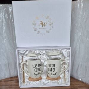 AW White Coffee Mug Set with Gold Accents